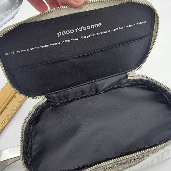 Paco Rabanne Metallic Silver Pouch Travel Bag Vanity Case Wristlet - Picture 8 of 10